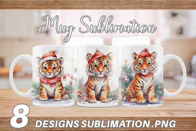 Mug Wrap Watercolor Christmas Tiger Sublimation artnoy 