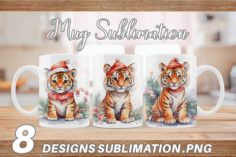 Mug Wrap Watercolor Christmas Tiger Sublimation artnoy 