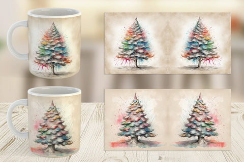 Mug Wrap Watercolor Christmas Tree Sublimation artnoy 