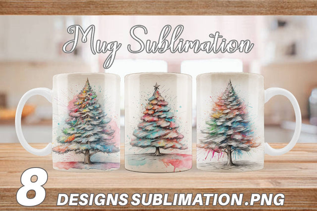 Mug Wrap Watercolor Christmas Tree Sublimation artnoy 