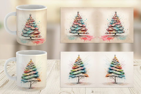 Mug Wrap Watercolor Christmas Tree Sublimation artnoy 