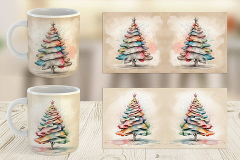 Mug Wrap Watercolor Christmas Tree Sublimation artnoy 