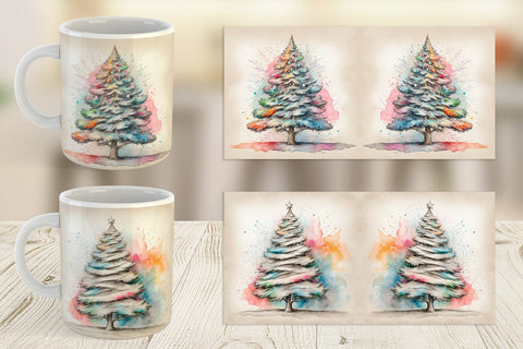 Mug Wrap Watercolor Christmas Tree Sublimation artnoy 