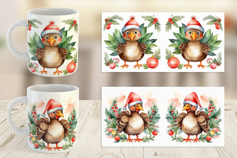 Mug Wrap Watercolor Christmas turkey Sublimation artnoy 