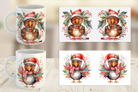 Mug Wrap Watercolor Christmas turkey Sublimation artnoy 