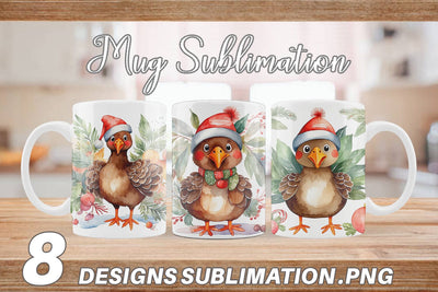 Mug Wrap Watercolor Christmas turkey Sublimation artnoy 