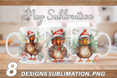 Mug Wrap Watercolor Christmas turkey Sublimation artnoy 