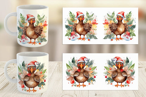 Mug Wrap Watercolor Christmas turkey Sublimation artnoy 
