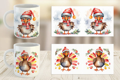 Mug Wrap Watercolor Christmas turkey Sublimation artnoy 