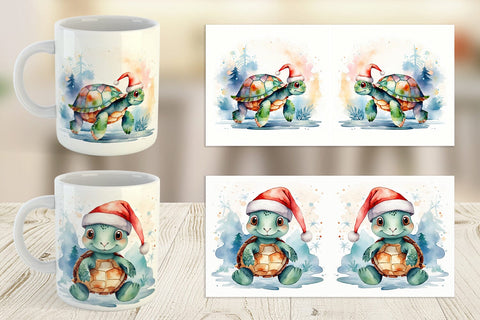 Mug Wrap Watercolor Christmas Turtle Sublimation artnoy 