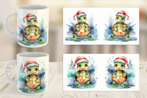 Mug Wrap Watercolor Christmas Turtle Sublimation artnoy 
