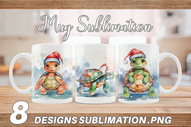 Mug Wrap Watercolor Christmas Turtle Sublimation artnoy 