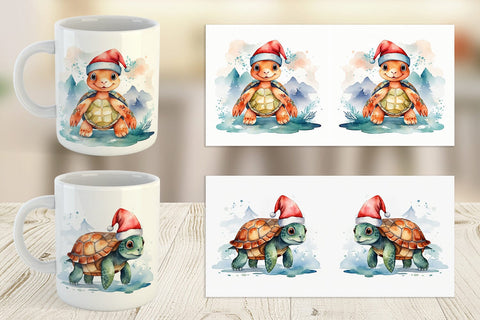 Mug Wrap Watercolor Christmas Turtle Sublimation artnoy 
