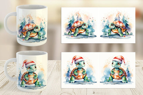 Mug Wrap Watercolor Christmas Turtle Sublimation artnoy 