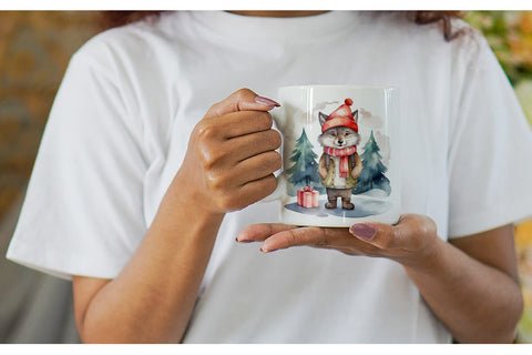 Mug Wrap Watercolor Christmas Wolf Sublimation artnoy 