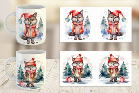 Mug Wrap Watercolor Christmas Wolf Sublimation artnoy 