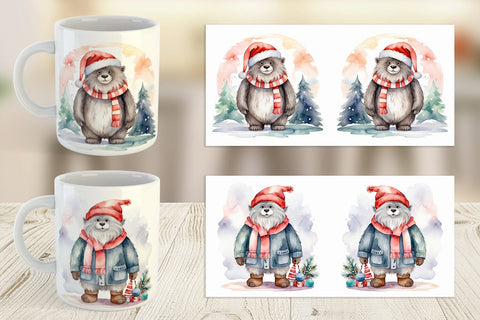 Mug Wrap Watercolor Christmas Yeti Sublimation artnoy 