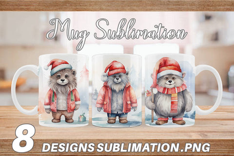 Mug Wrap Watercolor Christmas Yeti Sublimation artnoy 