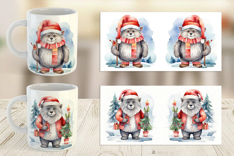 Mug Wrap Watercolor Christmas Yeti Sublimation artnoy 