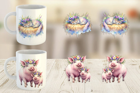 Mug Wrap Watercolor Classic Farmhouse Floral Sublimation artnoy 