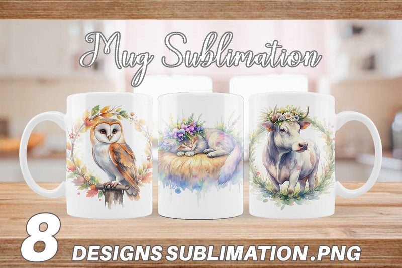 Mug Wrap Watercolor Classic Farmhouse Floral Sublimation artnoy 