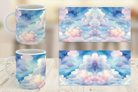 Mug Wrap Watercolor Cloudy Sky Sublimation artnoy 