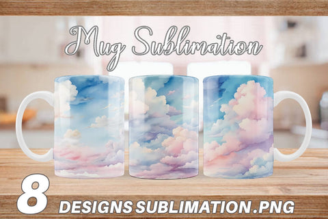 Mug Wrap Watercolor Cloudy Sky Sublimation artnoy 