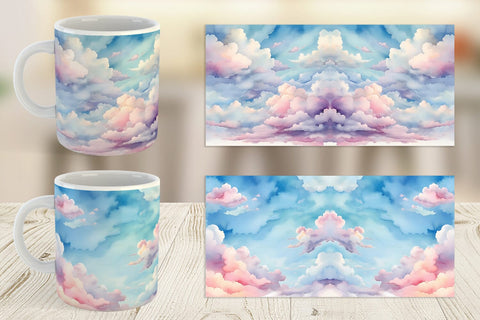 Mug Wrap Watercolor Cloudy Sky Sublimation artnoy 