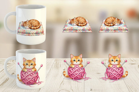 Mug Wrap Watercolor Cozy Cat Mom Lifestyle Art Sublimation artnoy 