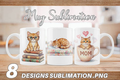 Mug Wrap Watercolor Cozy Cat Mom Lifestyle Art Sublimation artnoy 