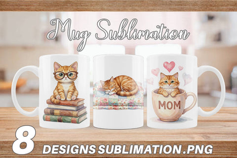 Mug Wrap Watercolor Cozy Cat Mom Lifestyle Art Sublimation artnoy 