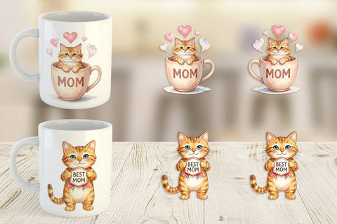 Mug Wrap Watercolor Cozy Cat Mom Lifestyle Art Sublimation artnoy 