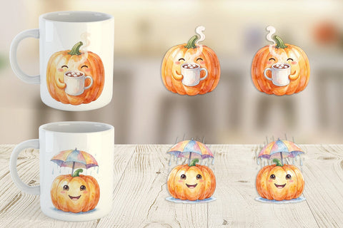 Mug Wrap Watercolor Cozy Fall Lifestyle Pumpkin Sublimation artnoy 
