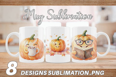 Mug Wrap Watercolor Cozy Fall Lifestyle Pumpkin Sublimation artnoy 