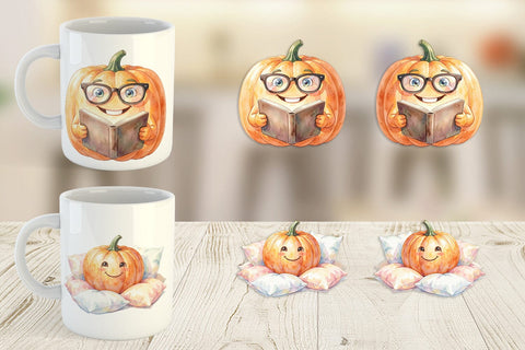 Mug Wrap Watercolor Cozy Fall Lifestyle Pumpkin Sublimation artnoy 