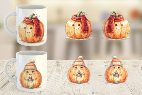 Mug Wrap Watercolor Cozy Fall Lifestyle Pumpkin Sublimation artnoy 