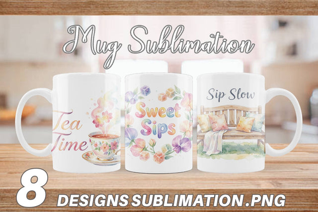 Mug Wrap Watercolor Cozy Garden Tea Quotes Sublimation artnoy 