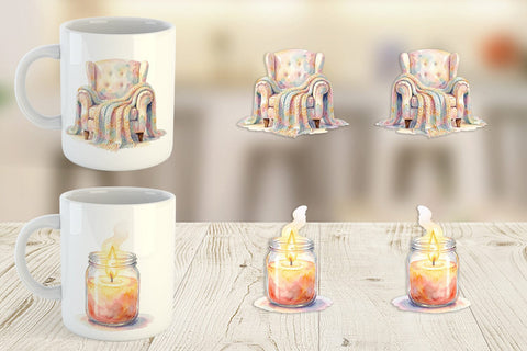Mug Wrap Watercolor Cozy Mom Relaxation Art Sublimation artnoy 