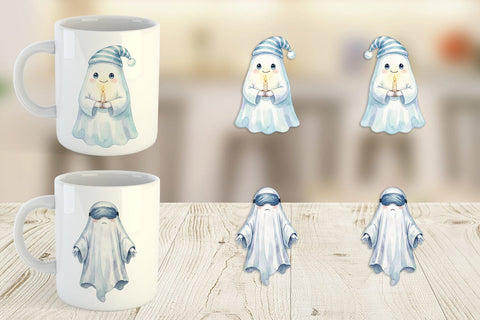 Mug Wrap Watercolor Cozy Nightcap Sleepy Ghost Sublimation artnoy 