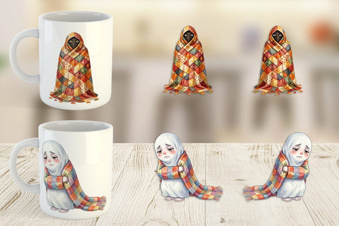 Mug Wrap Watercolor Cozy Nightcap Sleepy Ghost Sublimation artnoy 