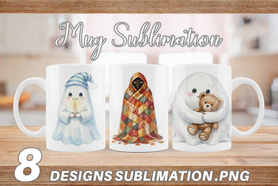 Mug Wrap Watercolor Cozy Nightcap Sleepy Ghost Sublimation artnoy 