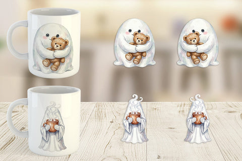 Mug Wrap Watercolor Cozy Nightcap Sleepy Ghost Sublimation artnoy 