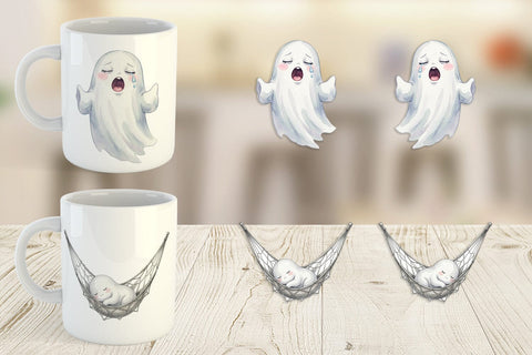 Mug Wrap Watercolor Cozy Nightcap Sleepy Ghost Sublimation artnoy 
