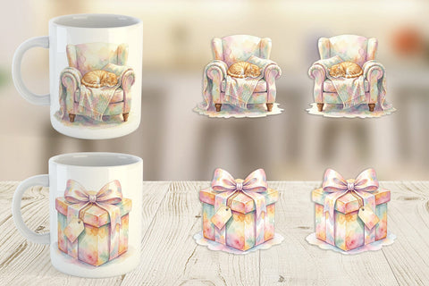 Mug Wrap Watercolor Cozy Tea Time Mom Brunch Sublimation artnoy 