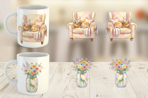 Mug Wrap Watercolor Cozy Tea Time Mom Lifestyle Sublimation artnoy 