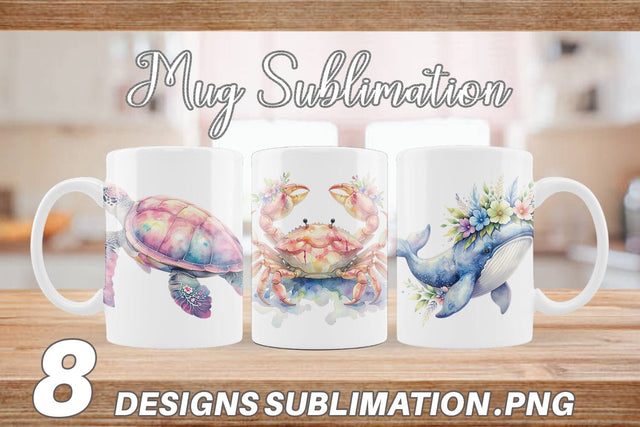 Mug Wrap Watercolor Cute Baby Ocean Animals Sublimation artnoy 