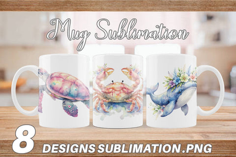 Mug Wrap Watercolor Cute Baby Ocean Animals Sublimation artnoy 