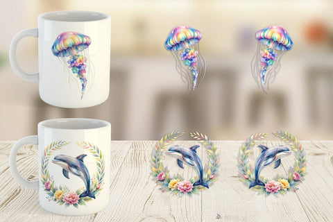 Mug Wrap Watercolor Cute Baby Ocean Animals Sublimation artnoy 