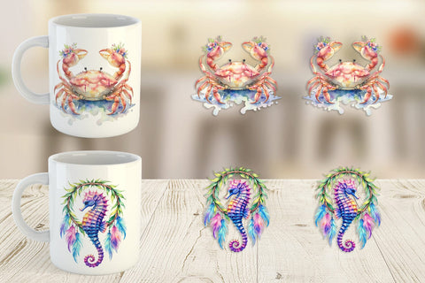 Mug Wrap Watercolor Cute Baby Ocean Animals Sublimation artnoy 