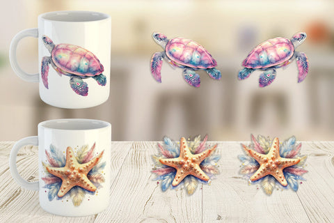 Mug Wrap Watercolor Cute Baby Ocean Animals Sublimation artnoy 